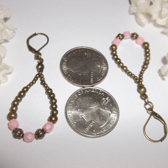 Hoops Boho Style Earrings Bronze and Pink Teardrop Dangle Drop Jewelry Gift 7019 - Picture 3 of 9